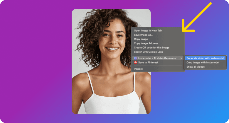 Instamodel right-click feature for instant video generation